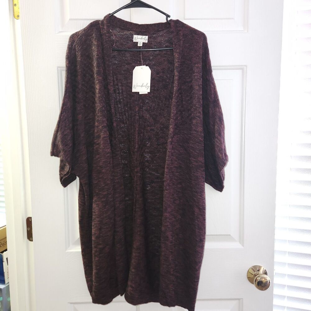 NWT Wonderly Womens XL Brown Long Drape Front Cardigan Sweater 100% Cotton